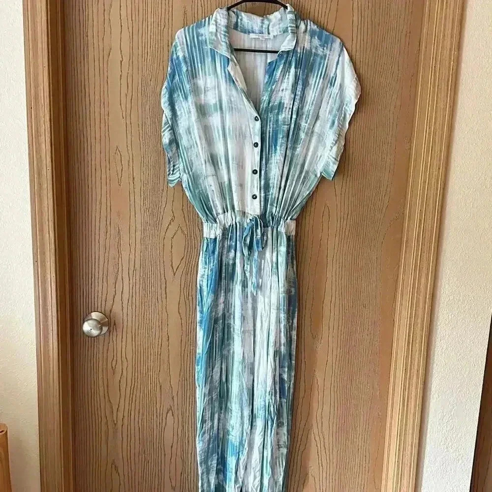 Blue and white tie dye jumpsuit